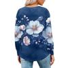 Women's Fashion Casual Pleated Round Neck Vintage Floral Print Long Sleeve T,Shirt Top