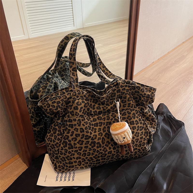 Korean Ins Leopard Print Canvas Bag Female Lazy Relaxation Versatile Cloth Bag Large Capacity Student Shoulder Tote Bag