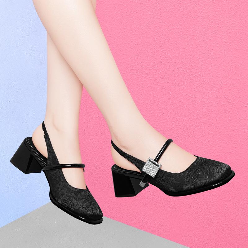 French Mary Jane women's shoes new summer thick heel temperament single shoes with skirts beautiful bag head sandals women
