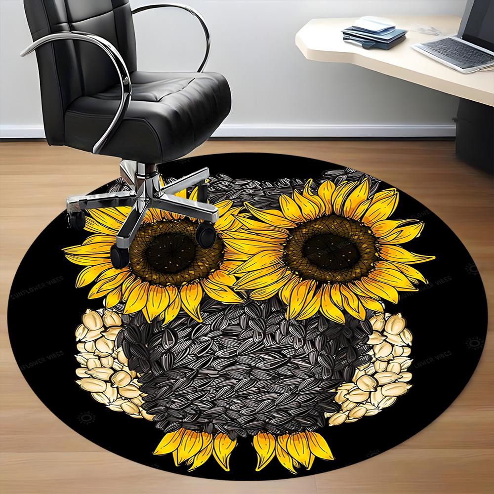 1pc Sunflower Owl Office Round Area Rug, Indoor Mat Suitable ForOffice, Under Office Chairs Bedroom Living Room Home Decor, Room Deco T056