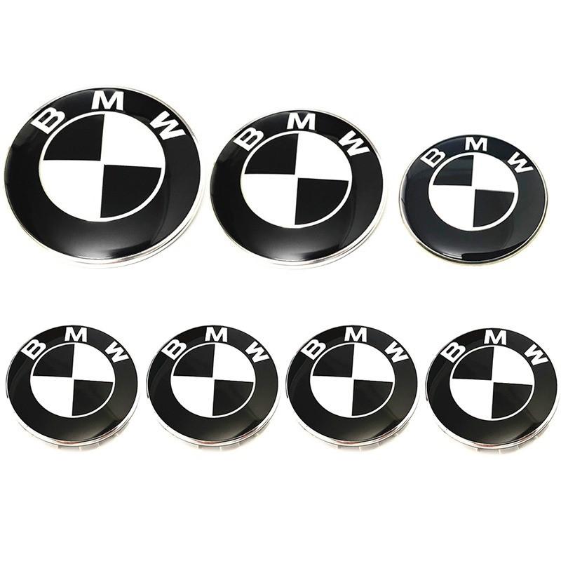For BMW M Car Black White BMW Logo Front Hood Emblem 82mm Rear Badge 74mm Wheel Hub Cap 68mm steering wheel sticker 45mm Accessories