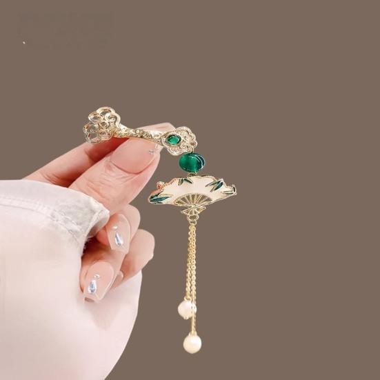 Fan Brooch Beads Tassel Rhinestone Inlays Dazzling Pin Sweater Dress Coat Suit Lapel Badge Outfit Accessories