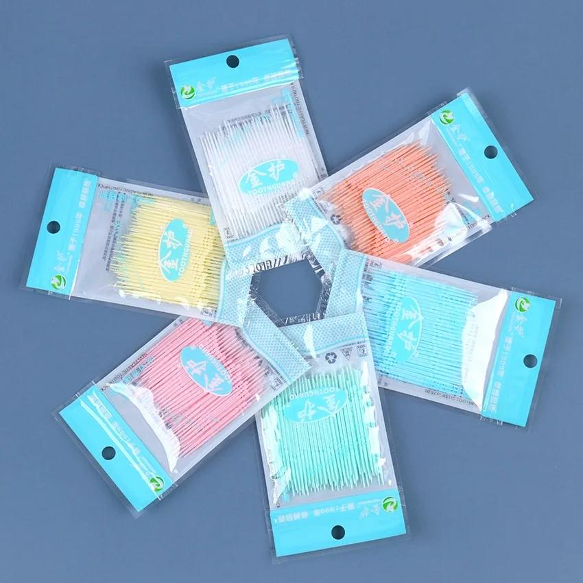 100 PCS Double-Headed Oral Care Brush Pick Interdental Teeth Sticks Cleaning Plastic Floss Toothpick.