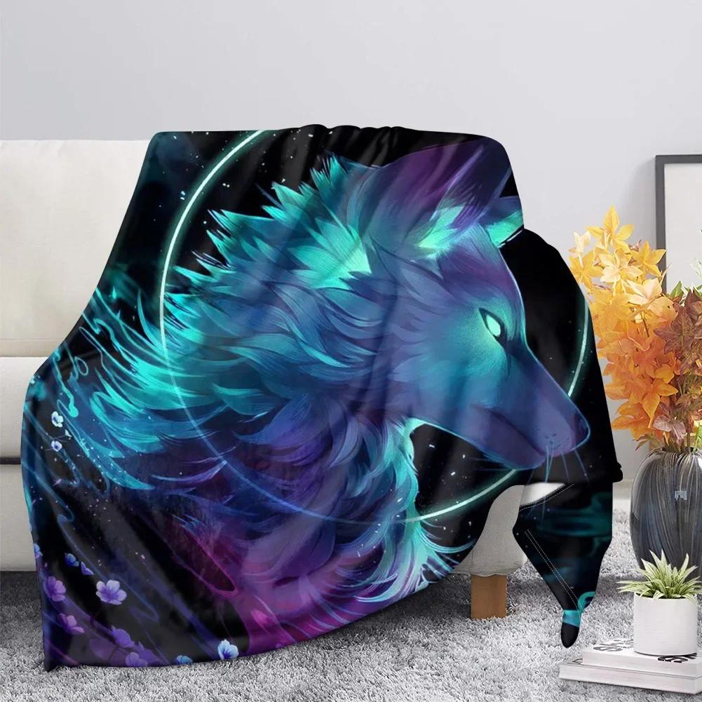 Print  Wolf Pattern King Queen Size All Super Soft Lightweight Blanket for Bed SofaWarm