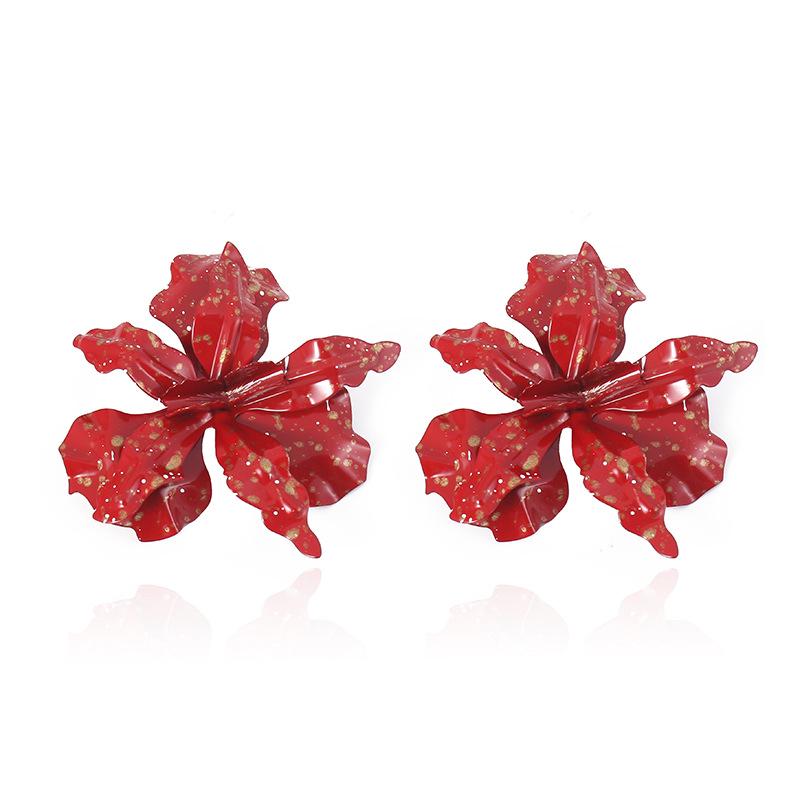 European and American Fashion 3D Flower Design Earrings - Colorful Baked Paint Petal Accessory for Women