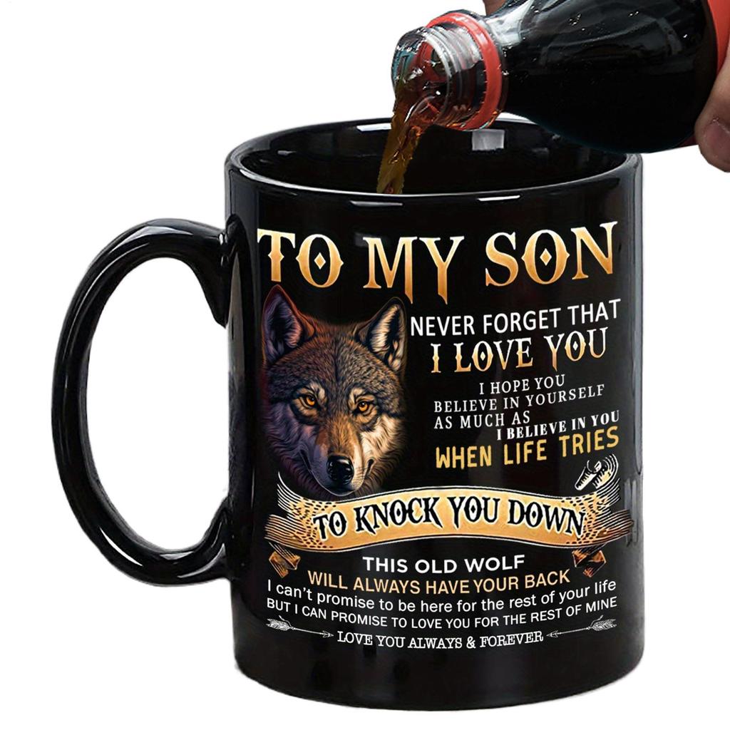 To My Son Mug 330ml Ceramic Classic Dining Mug Family Coffee Mug Father To Son Gift Black Ceramic Cup For Birthday Party