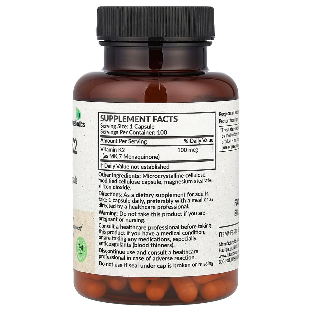 FutureBiotics Vitamin K2 MK-7 100mcg Veggie Capsules 100 Count