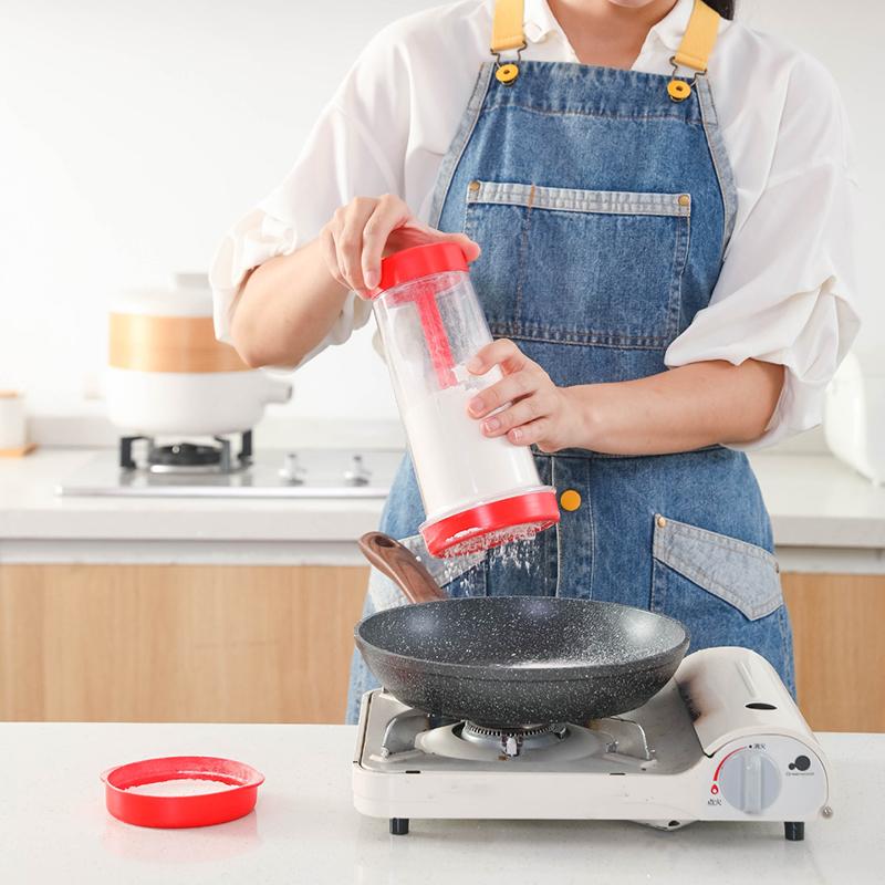 Setaccio a Mano Semiatomatico per Farina con Manico, Mixer per Farina, Strumenti per la Cottura Domestica, Setaccio per Farina in Plastica, Gadget da Cucina