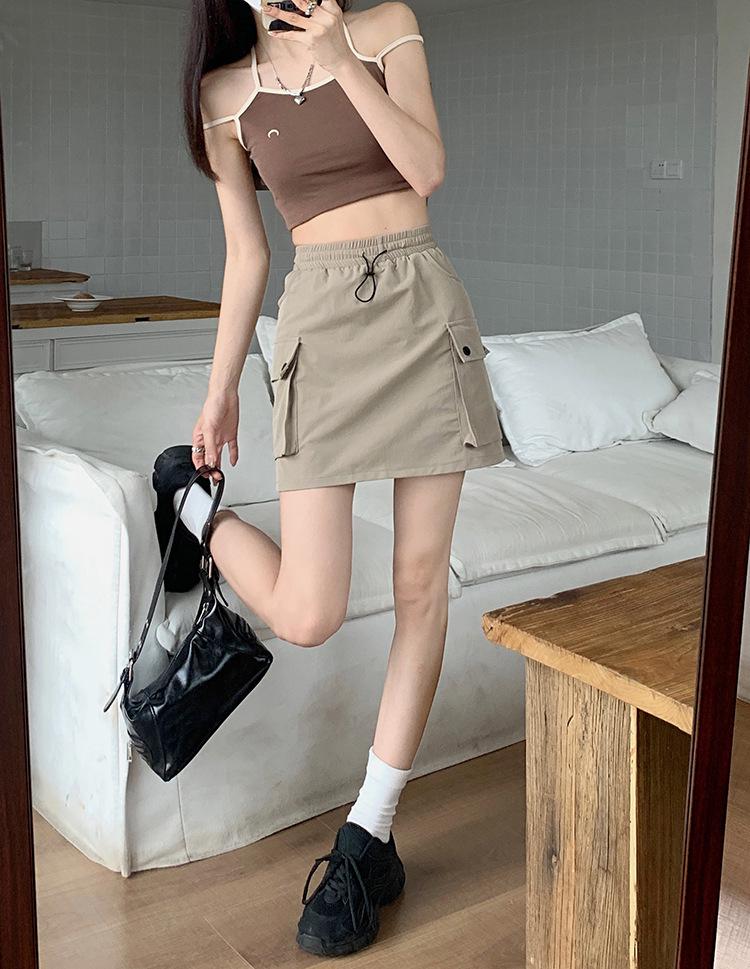 Women's A-line Grey Drawstring Midi Skirt - Slimming, Elastic Waist, Summer Casual Workwear