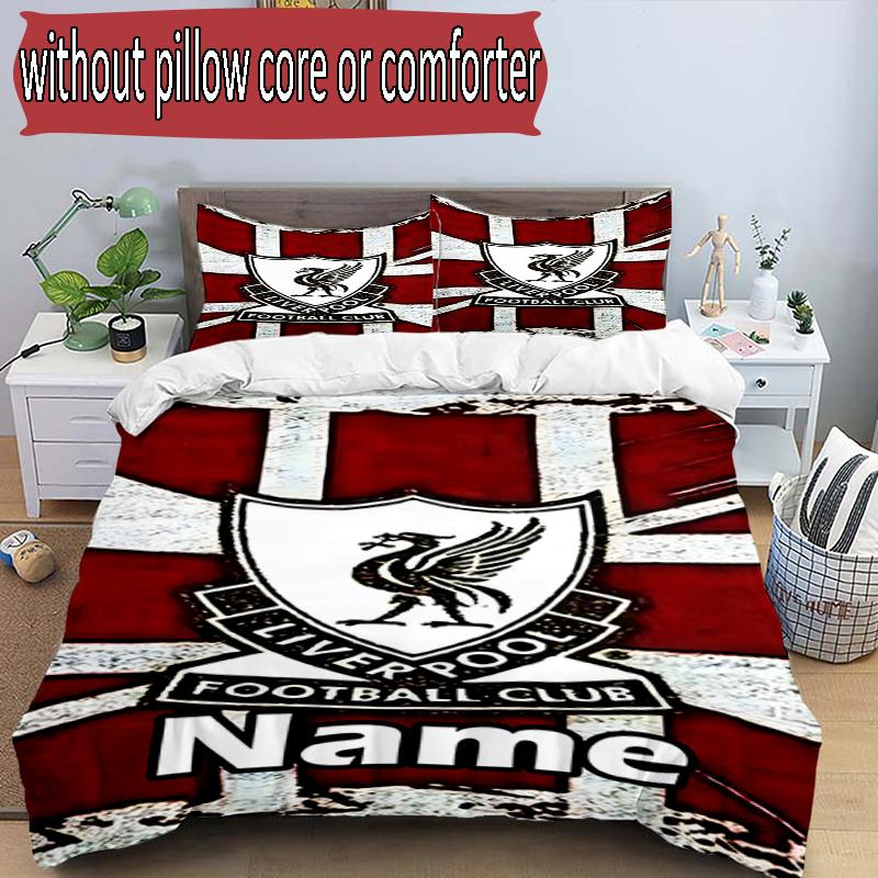 3pcs Duvet Cover Set (1*Duvet Cover + 2*Pillowcase, Without Core), Custom Name Liverpool F.C Pattern Bedding Set, Home Bedroom Decor Gift