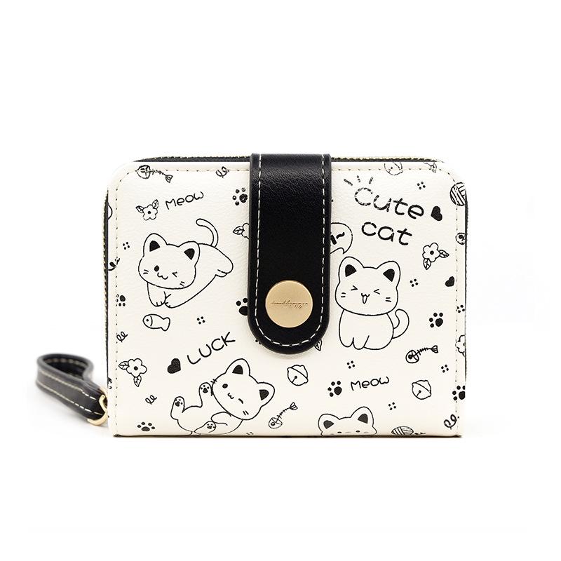 Japanese Cute Kitten Women's Wallet: Short Student Card Holder & Zipper Coin Purse
