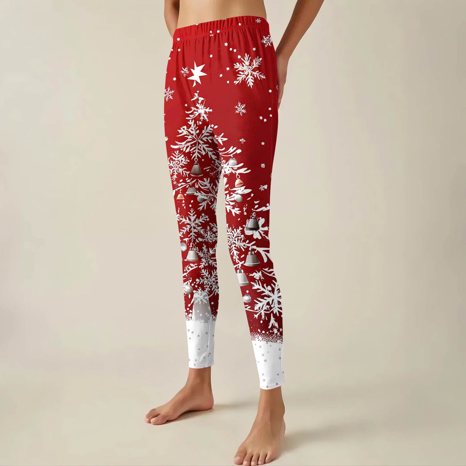 

Женские брюки с рождественским принтом, эластичные, мягкие, повседневные, домашние, спальные брюки M киноварь