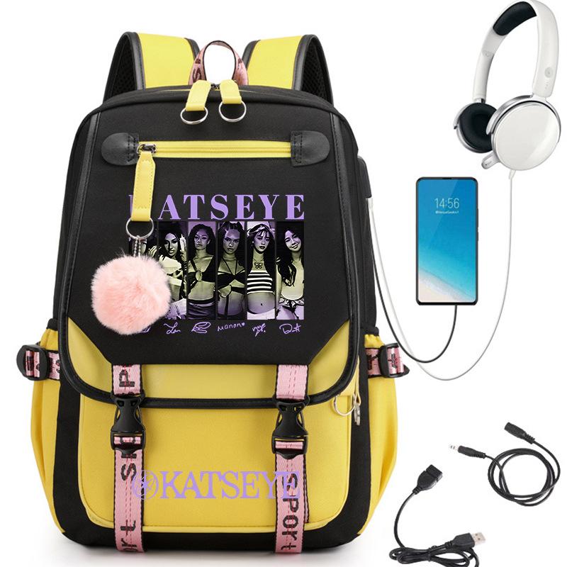 Batoh s potiskem dívčí skupiny s USB portem pro nabíjení Studentský aktovka 60627 Trendy