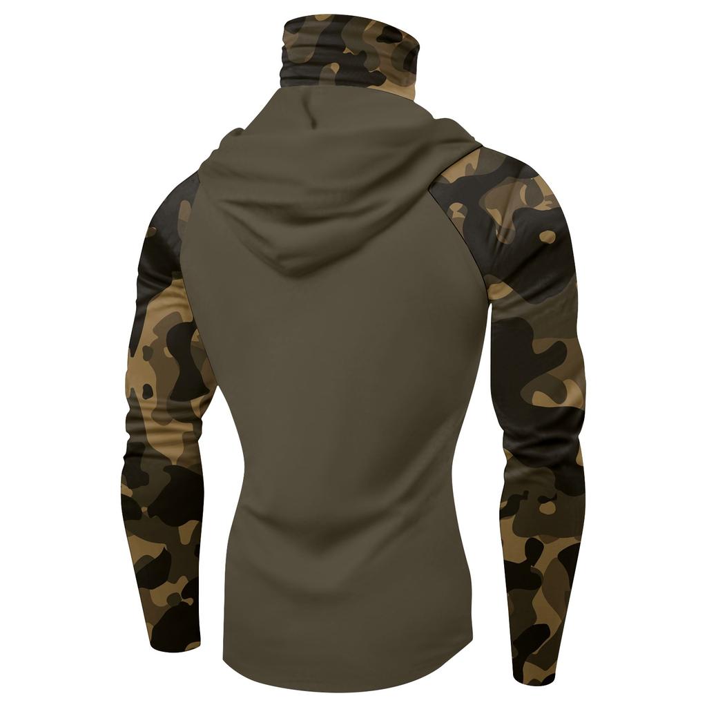 Long Sleeve Hooded Sun Protection Shirt with Face Cover and Camouflage Raglan Sleeves for Outdoor Activities Fishing Hiking Running