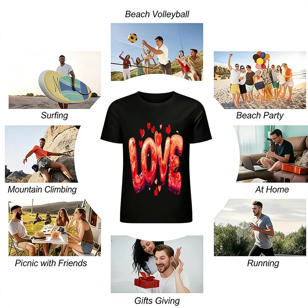 Love Heart Graphic Print Couple Casual Crewneck Long Sleeve Top Pure cotton T-shirt