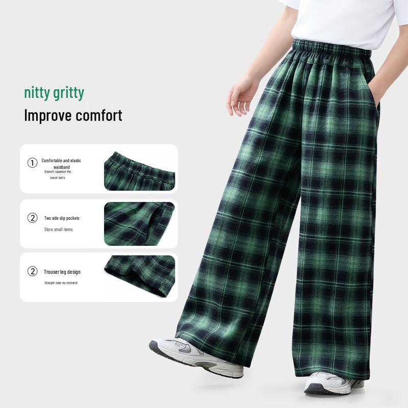 Tutu Elephant Girls' Retro Plaid Casual Wide-Leg Pants