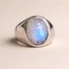 Inel cu piatră de lună curcubeu, inel cu sigiliu, piatră prețioasă în formă ovală, argint solid 925, inel pentru bărbați, inel pentru femei