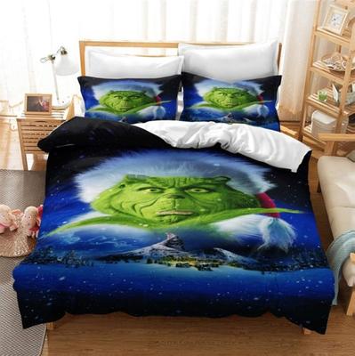 Green Monster Cartoon Down Duvet Cover Pillowcase with 3-Piece Set Pillowcase for Adults and Children, Microfiber Duvet Cover