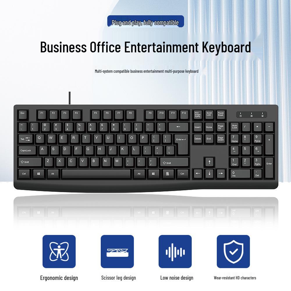 

Universal Silent Wired USB Keyboard for Office and Desktop/Laptop Use чорний