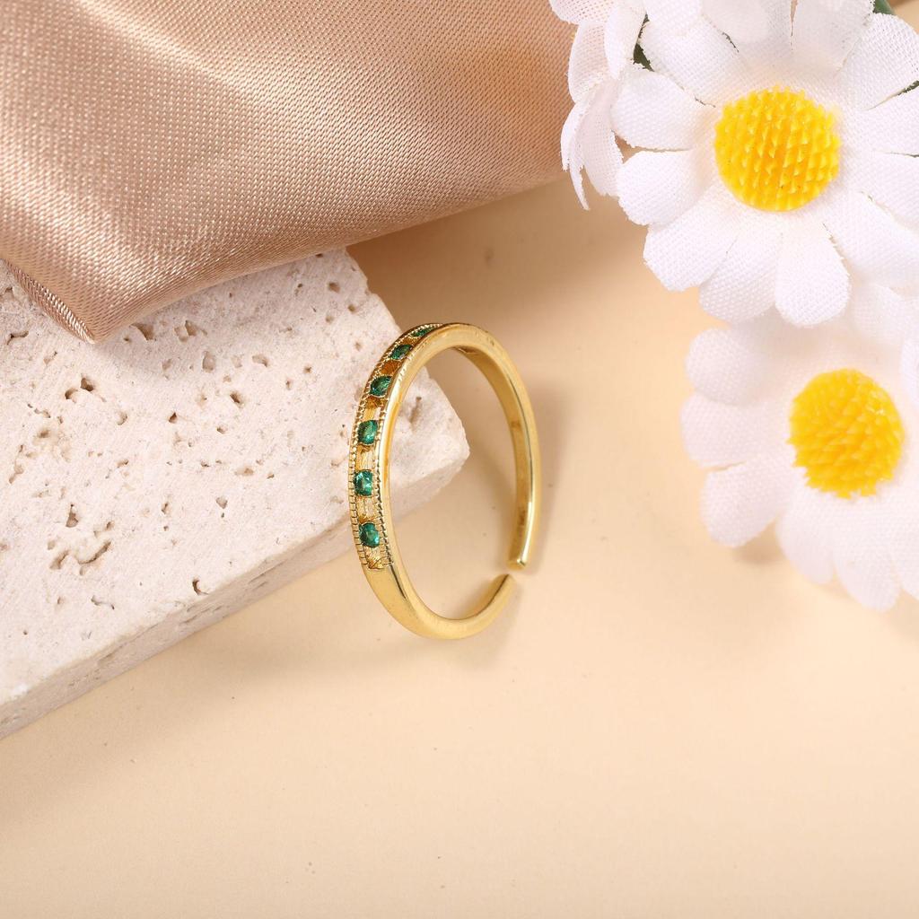 Emerald Zircon Hollow Micro-Paved Adjustable Stackable Ring - Lightweight Japanese Fashion