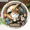 Christmas Hot Cocoa Wooden Sign with Coffee Theme - Warm Winter Navidad Round Sign with Gnome Pattern - Ideal for Front Door, Wall Decor
