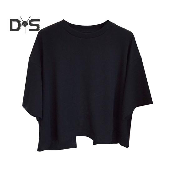 

Женские укороченные топы с круглым вырезом и коротким рукавом сзади, однотонные топы для летних каникул, футболка XL чёрный