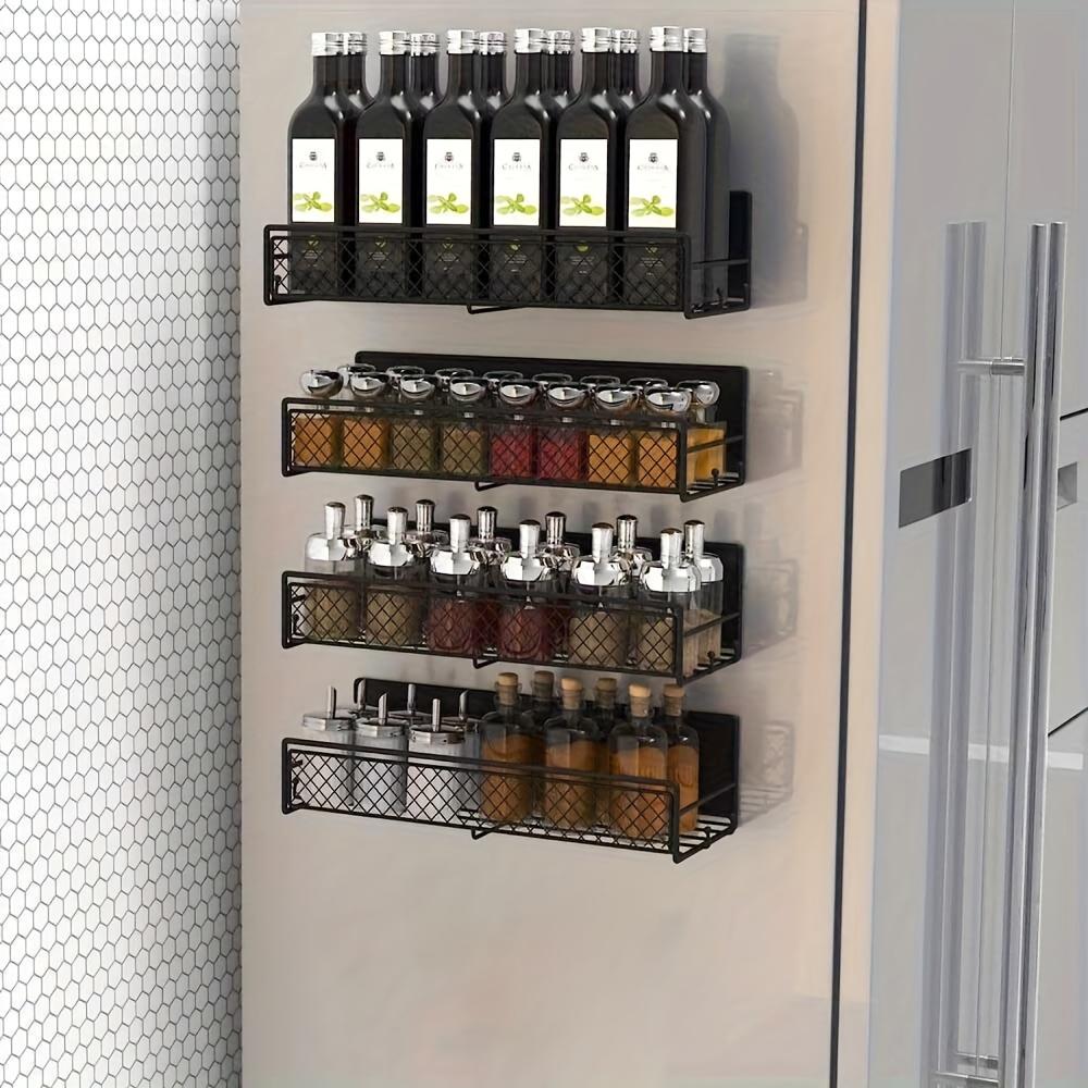 Magnetic Spice Rack for Refrigerator, Moveable Spice Organizer, Strong Magnetic Storage Fridge Organizer with Paper Towel Holder