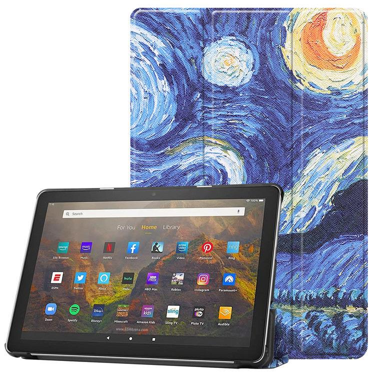 PU Leather Trifold Stand Cover Auto Wake/Sleep Folding Stand Folio Cover Shockproof Cover with Bracket for Fire Tablet 10 2025
