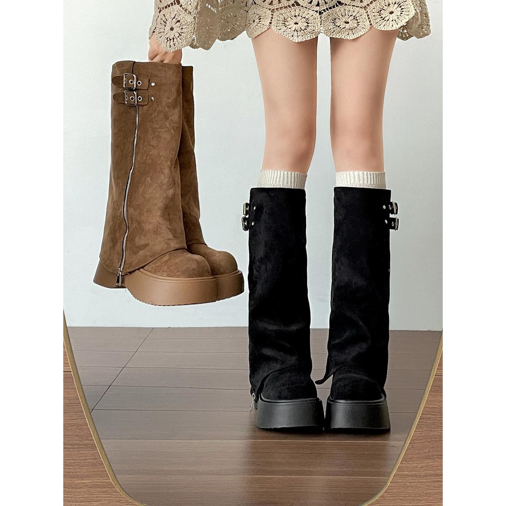 Queen Van Meillard retro platform boots women's boots 2025 new autumn height-increasing and thin trouser boots