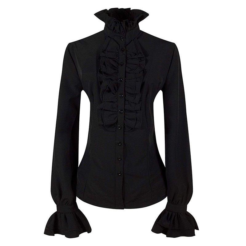 2023 New European and American Women's Pleated Shirt Medieval Clothing Steampunk Victorian Top Inner Layer