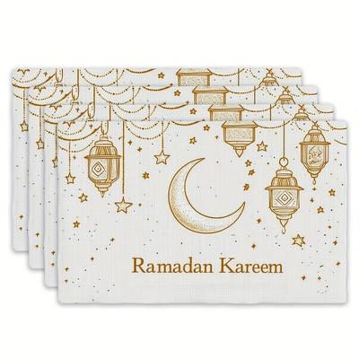 Ramadan Kareem Star Moon Lantern Placemat Table Decor Reusable Eid Al Fitr Kitchen Dining Table Mats Ramadan Decorations