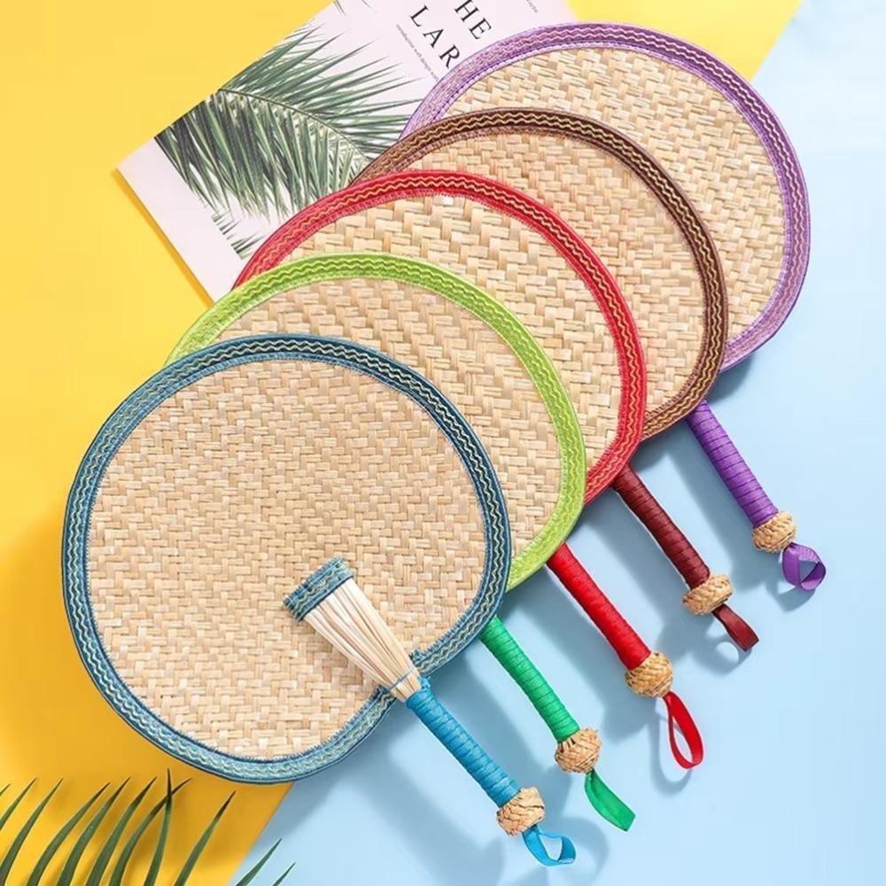 

Wheat Straw Straw Fan Rustic Natural Hand Fan Eco-Friendly Decorative Fan Summer фіолетовий