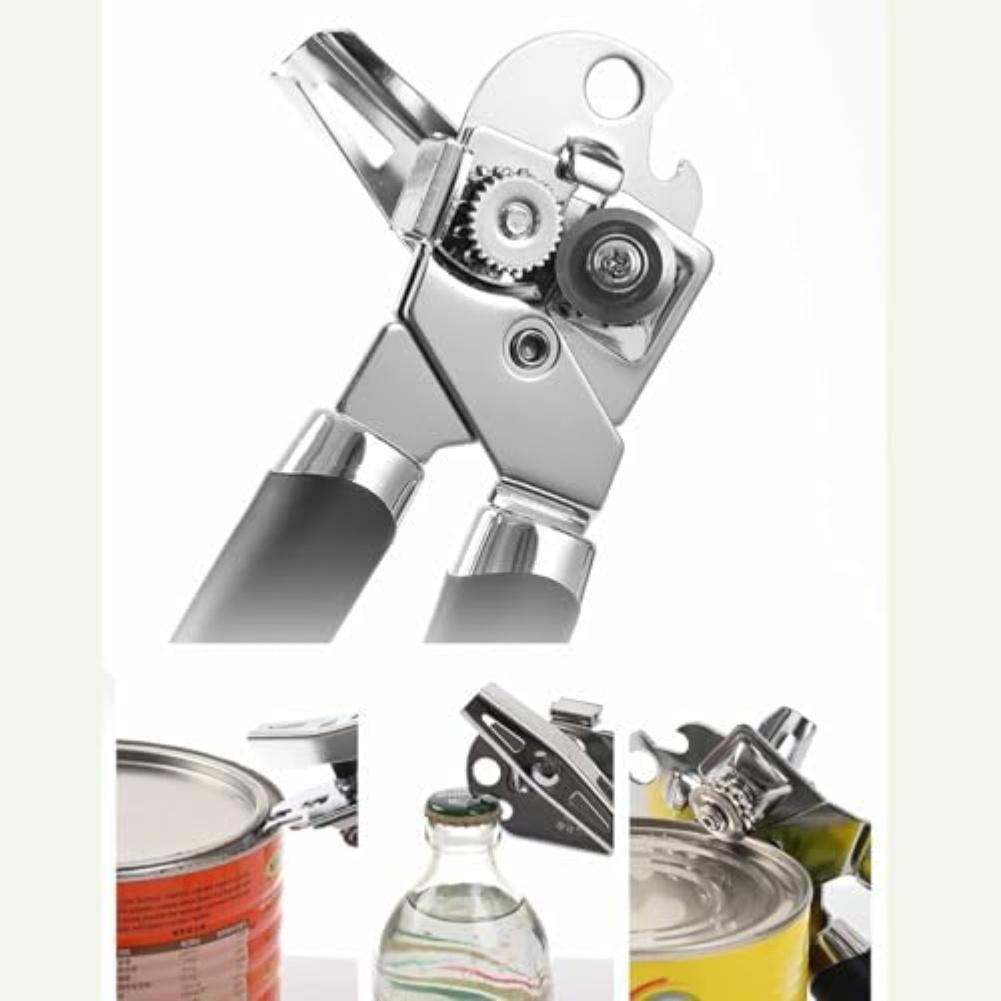 Manual Can Opener Stainless Steel with Non Slip Rubber Handle and Safety Magnet for Clean and Safe Lid Removal