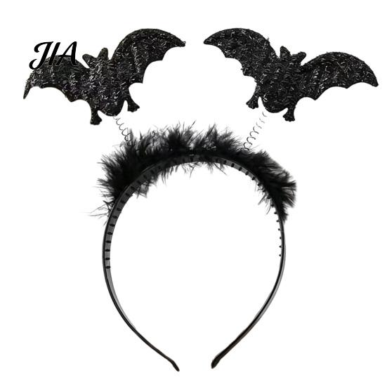 Costume Headpiece for Adults Teens Halloween Headbands, Black Spider Bat Headband, Glitter Fluffy Hair Hoop Headwear Theme Dance Women, Teens,