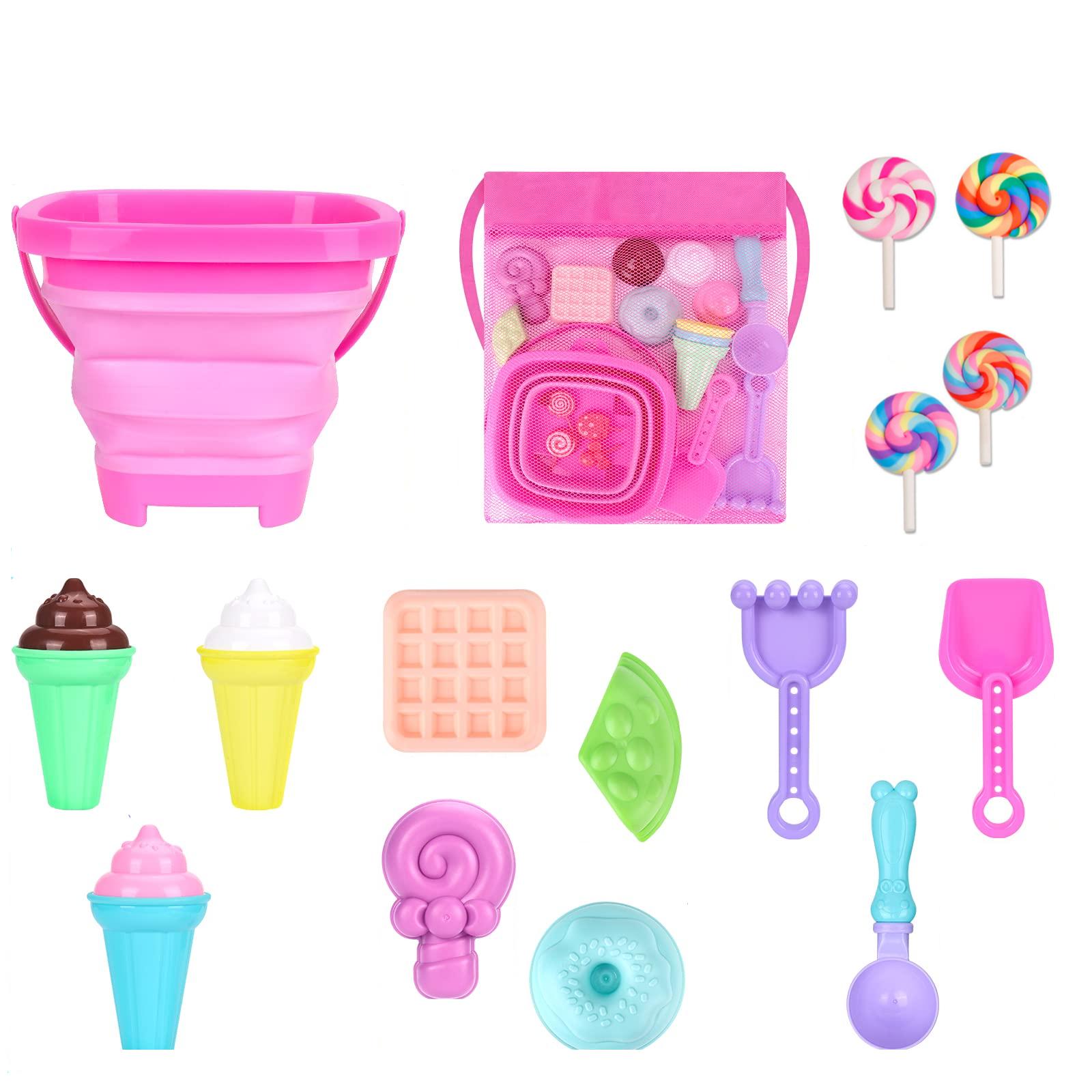 

Foldable Beach Toy Set, Including Foldable Sand Bucket, Shovel, Net Bag And Sand Mold, Ice Cream-shaped Travel Beach Toy.16pcs One Size розовый