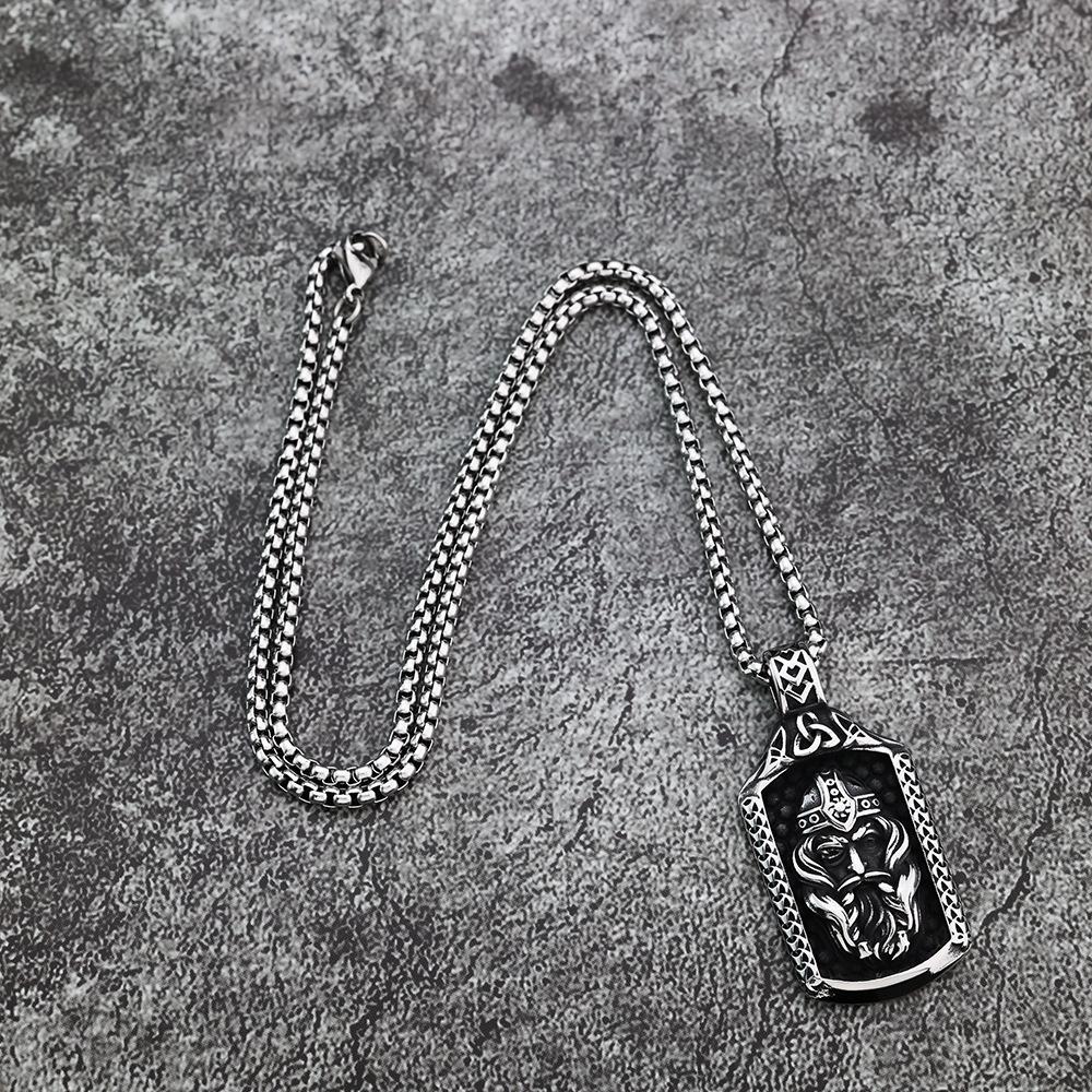 Viking Odin's Warrior Pendant Necklace for Men Stainless Steel Norse Mythology Celtic Knot Jewelry Vintage Style Gift with Chain
