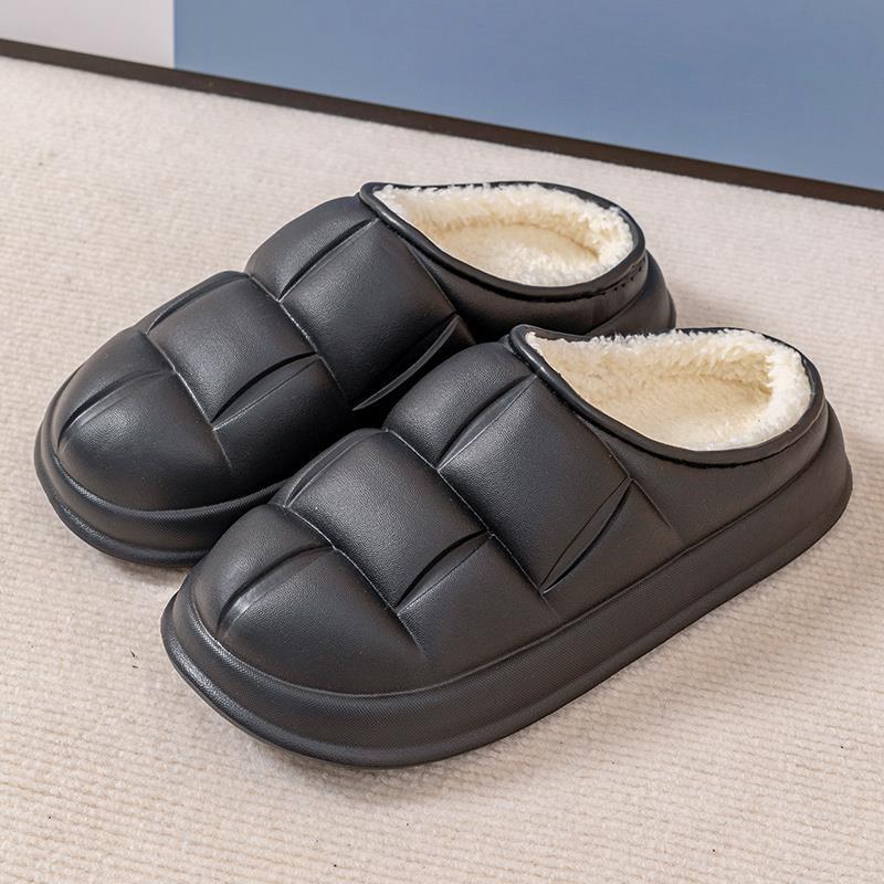 Waterproof cotton slippers for women to wear outside in winter, non-slip petals for indoor home use, warm home, and velvet slippers for men.