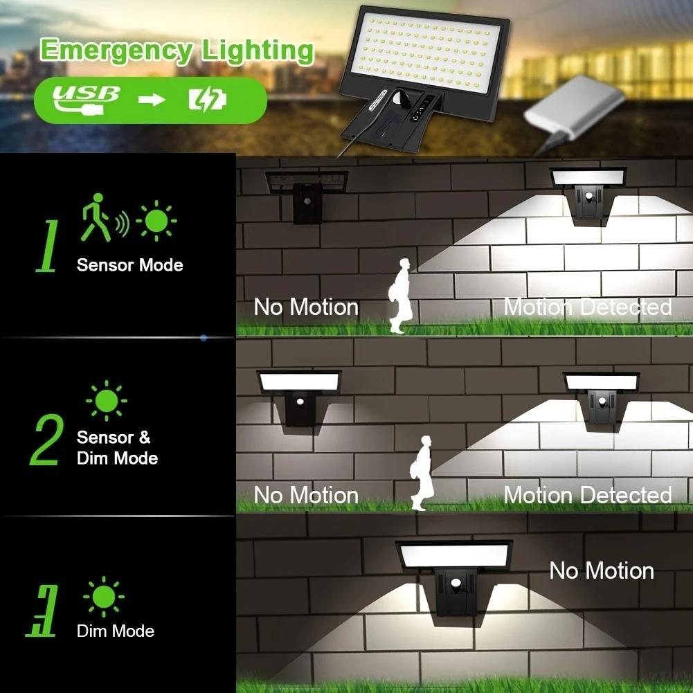 Solar OutdoorLights Motion Sensor with Control Security Flood Waterproof Light 4 Modes 90 LEDs Wall Lights for Porch Yard Garden