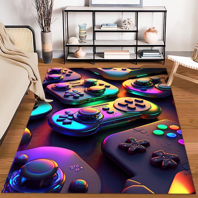 Retro Game Controller Printed Carpet with Vibrant Neon Color Design Suitable for use as an anti-slip for living room bedroom sofas