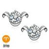 White Copper Silver-Plated Retro Zodiac Stud Earrings with Zircon Stones