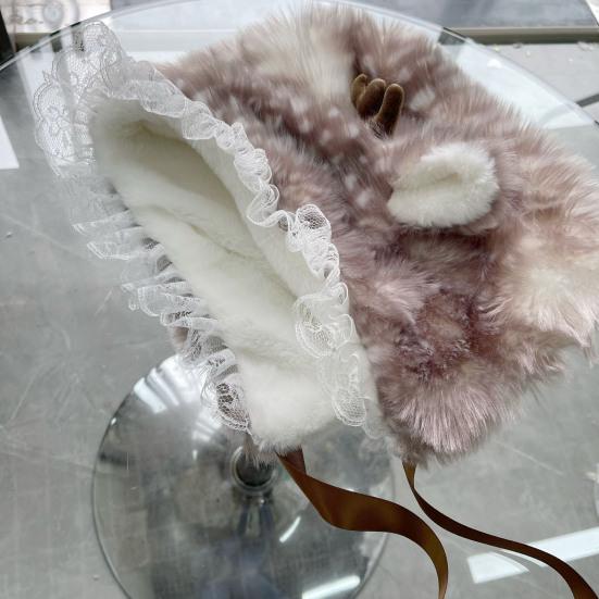 Spotted Fuzzy Leg Warmers Cute Deer Hood with Lace Women Fluffy Boot