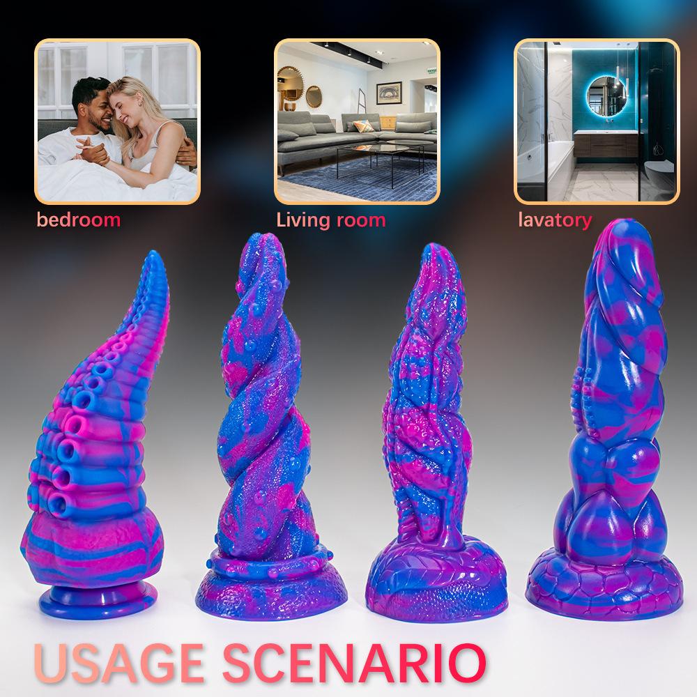 Alien Mixed Color Realistic Dildo Manual Fake Penis Liquid Silicone Adult Sex Toy Masturbator Soft Comfortable Design