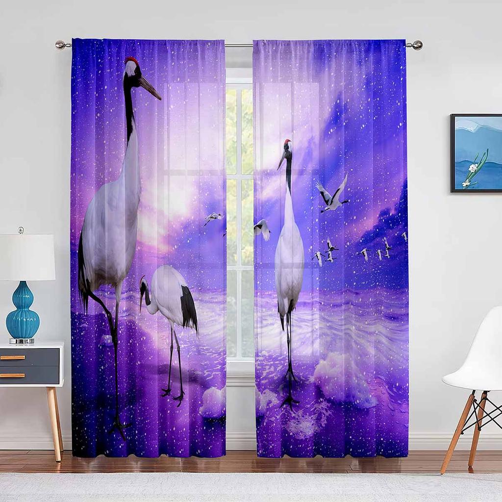Mandschurenkranich, der die rote Sonne fliegt, Tüllvorhang für Wohnzimmer, Schlafzimmer, Dekor, transparente Vorhänge, Zimmer, Küche, Fensterbehandlung