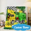 Custom Name Cartoon Excavator Blanket bed sofa Blanket Flannel Blanket for Camping, Hiking, Picnic Essentials,gift for Fan family
