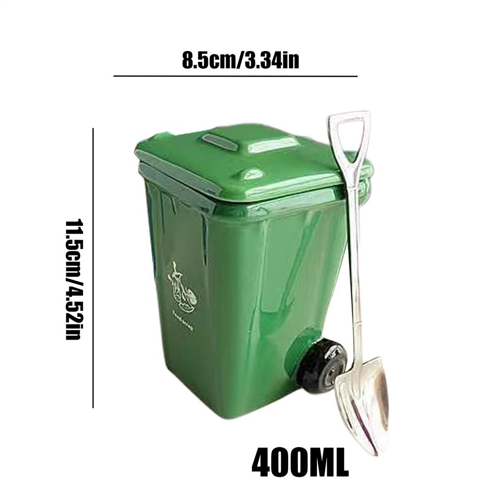 Creative Trash Can Shaped Coffee Mug Ceramic Mug Wheelie Trash Bin Ceramic Mug With Shovel-shaped Spoon Funny Birthday Gifts