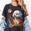 Bichon Frise Howling To the Moon. Vintage Dog Graphic Tee. Funny Pet Lover Gift. Oversized Streetwear Wild Night. Stars Unisex Y2K T-Shirt