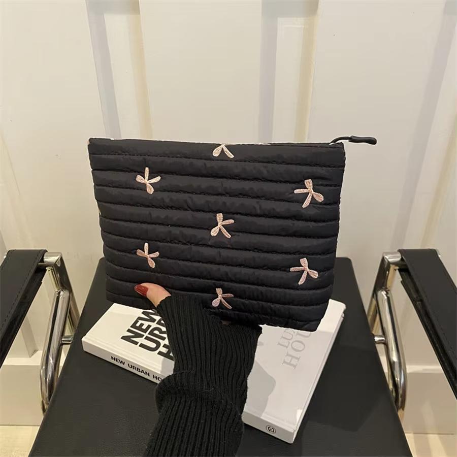 1 Stück Schleifenstickerei Handtasche Große Kapazität Make-up-Tasche Stift Handy Aufbewahrungstasche mit Reißverschluss Kulturtasche Modische Tasche