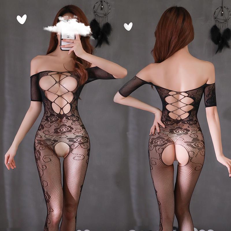 Bright Lingerie Women's Passion Set: Sexy Transparent Fishnet Open Crotch Three-Piece.