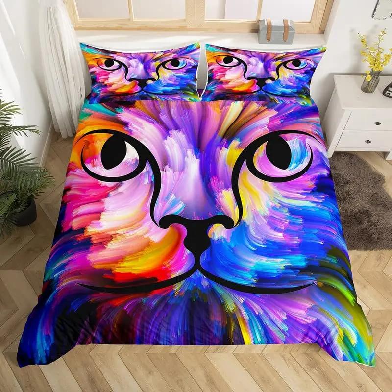 

Comforter 3D Cute Watercolor Cat Lovely Animal With Queen King Size For Kids Adults Bed Decor Gifts Comforter (quilt)-EU Single(135*200cm)3pcs