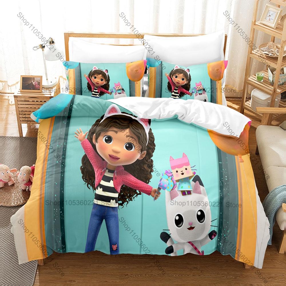 Cartoon Gabby's Dollhouse Duvet Cover Set 3Pcs Kids Bedding Set With Pillowcases Twin Full Queen King Bed Linen